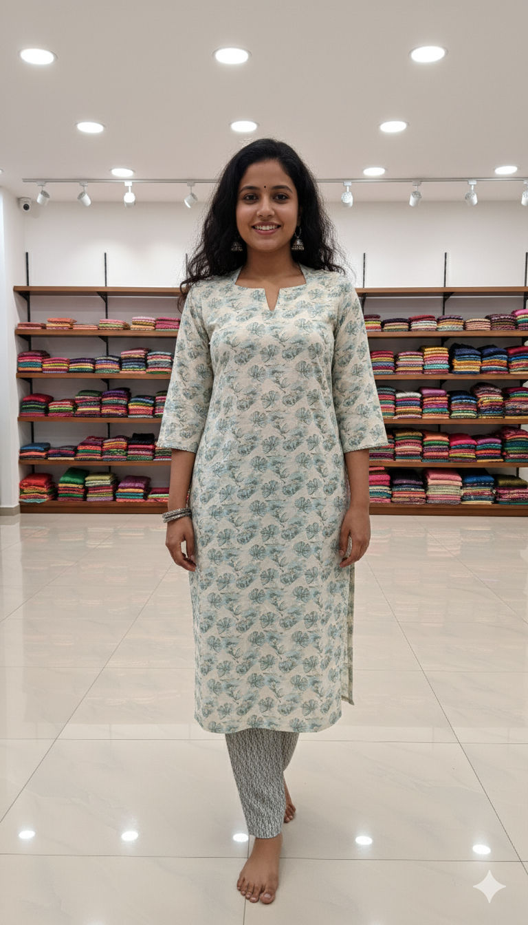 Floral Print Cotton Kurti Set - Image 3