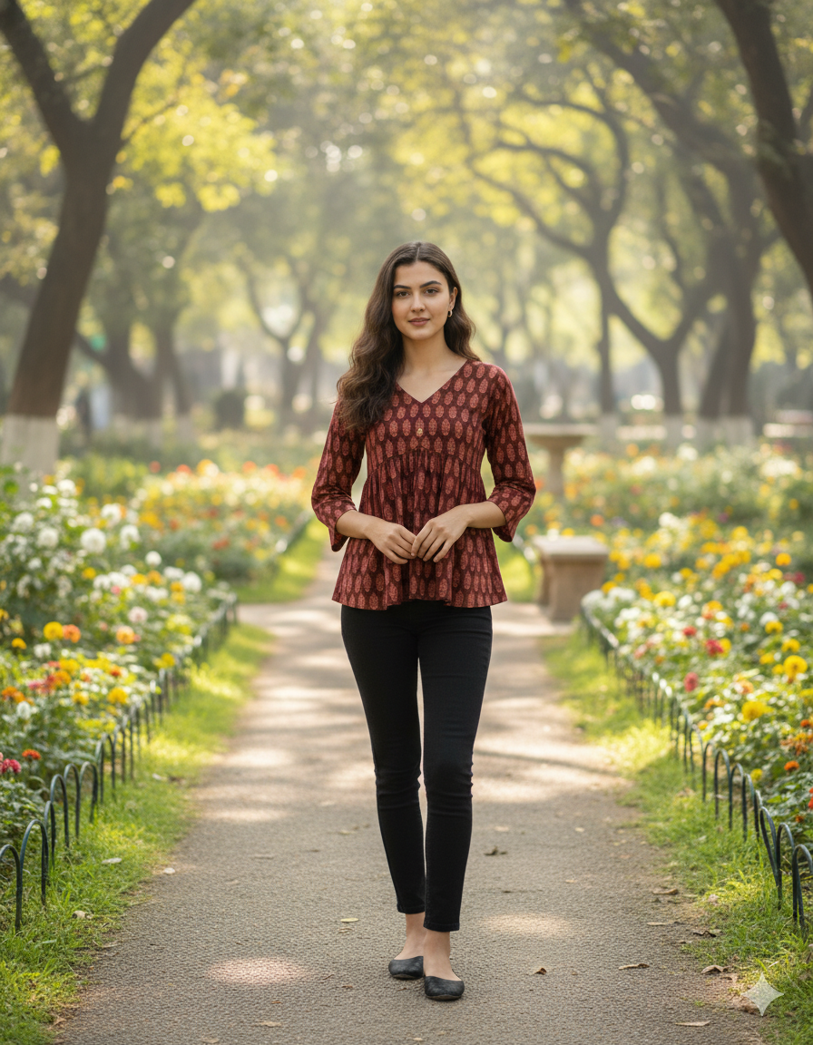 Printed Cotton Flared Top - Image 2