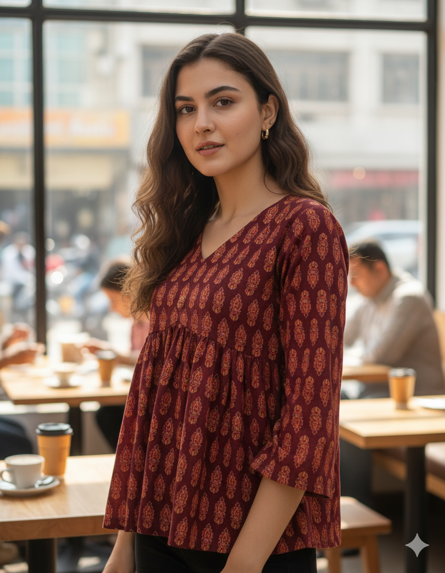 Printed Cotton Flared Top